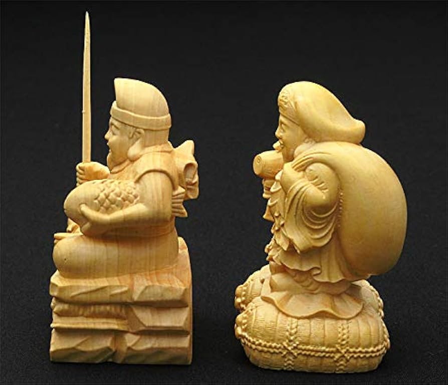 木彫二福神像(大黒天・恵比寿) 木彫り 恵比寿 大黒天 七福神 木製 恵比寿様 商売繁盛 開運